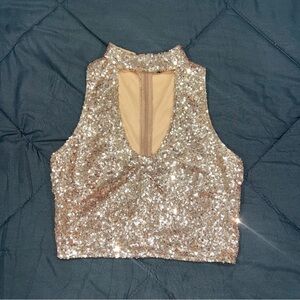 Fashion Nova Rose Champagne Glittering Sequin Crop Top